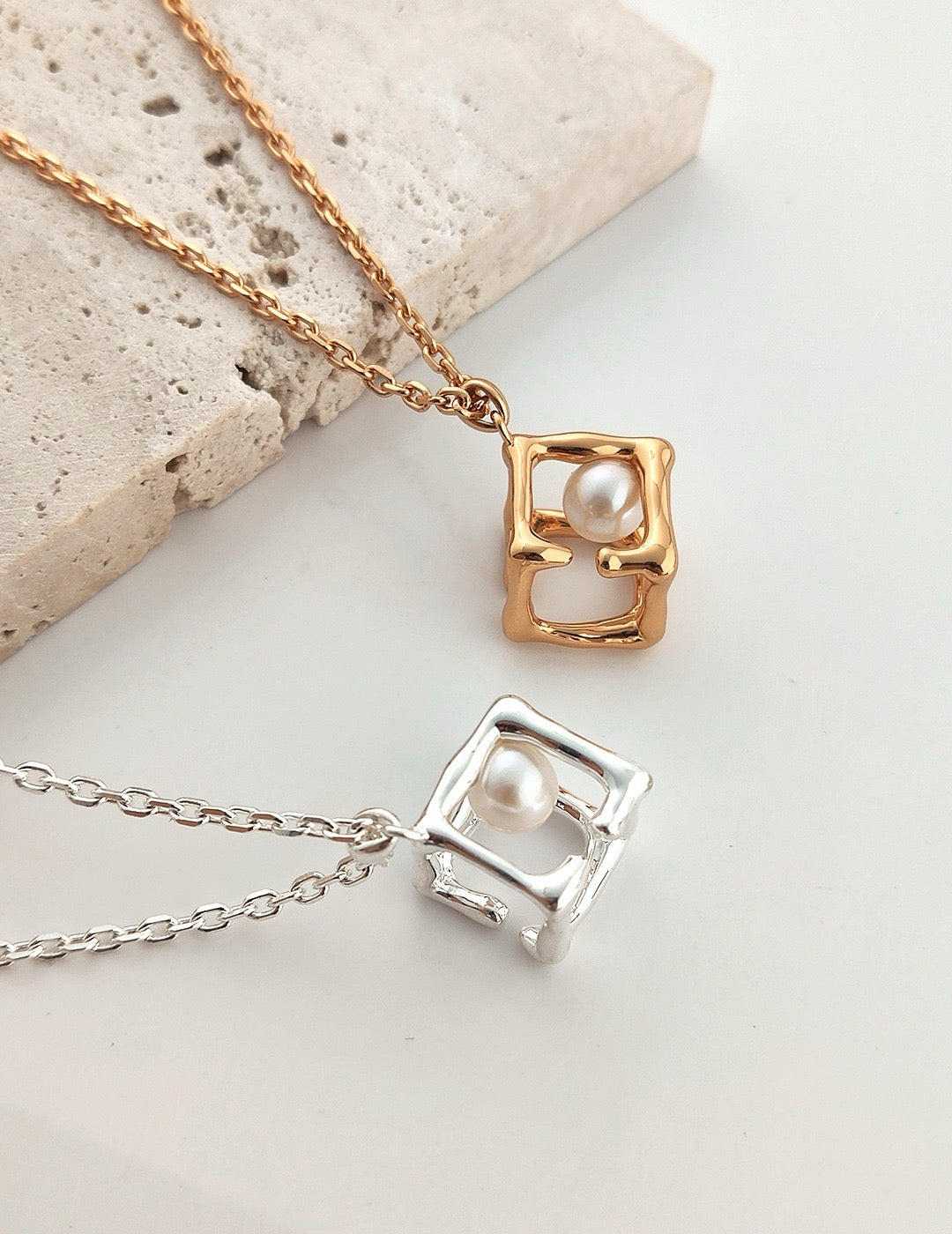 Pearl in the Molten Cube - Necklace